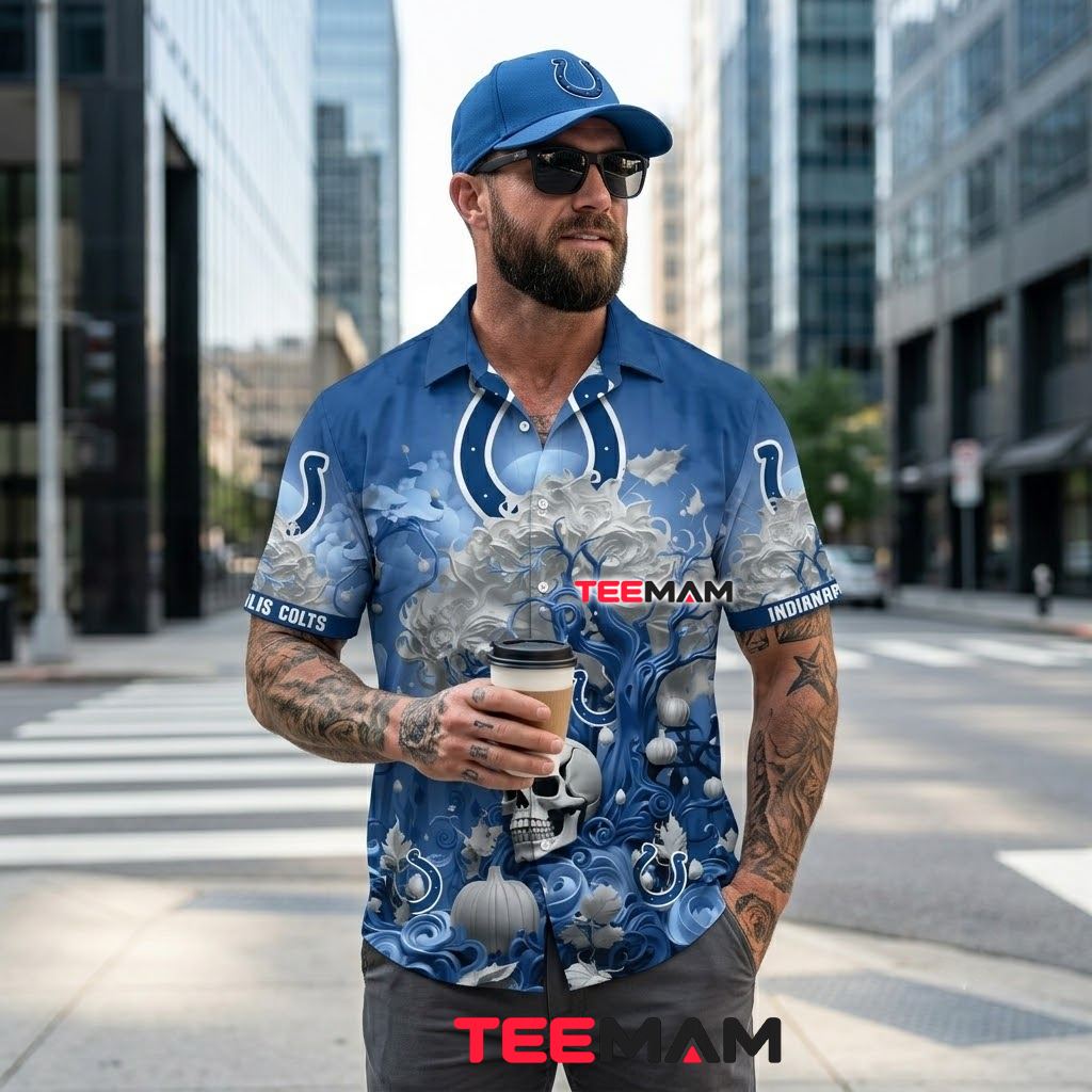 Indianapolis Colts Hawaiian Shirt Skull Tree Fantasy Art Back Indianapolis Colts Hawaiian Shirt Skull Tree Fantasy Art Back