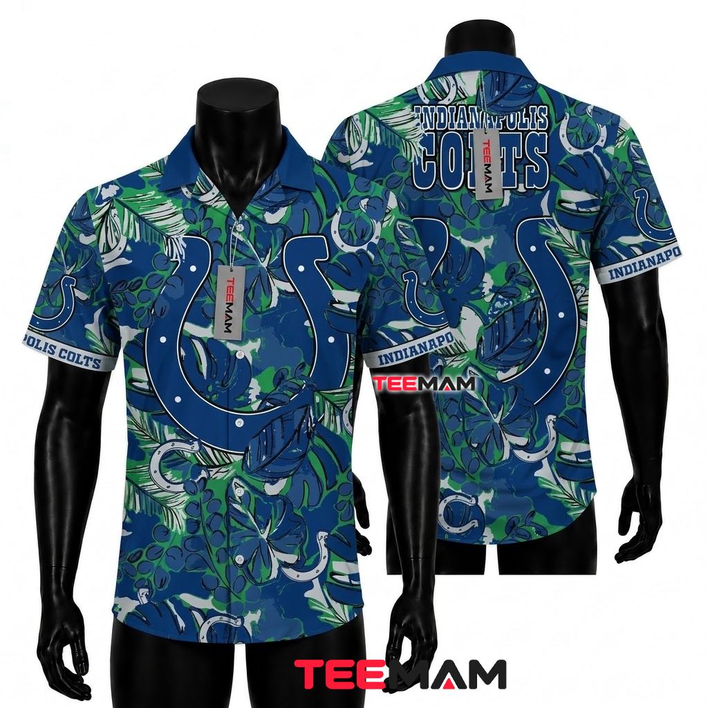 Indianapolis Colts Tropical Shirt Camo Tropical Leaf Print Front