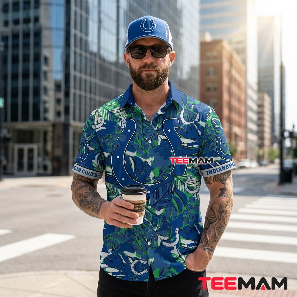Indianapolis Colts Tropical Shirt Camo Tropical Leaf Print Back Indianapolis Colts Tropical Shirt Camo Tropical Leaf Print Back