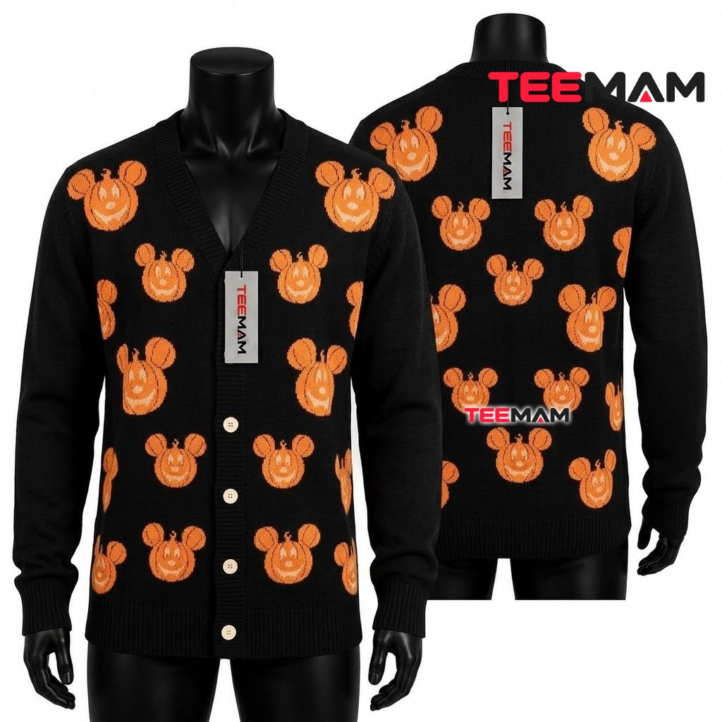 Jack O Halloween Cardigan Disney Mickey Pumpkin Print 1