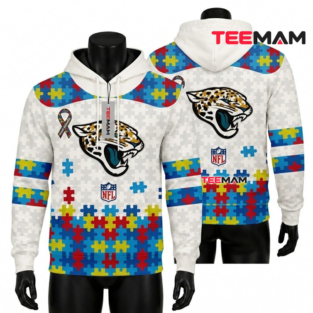 Jacksonville Jaguars 3D Hoodie Autism Awareness Puzzle Front