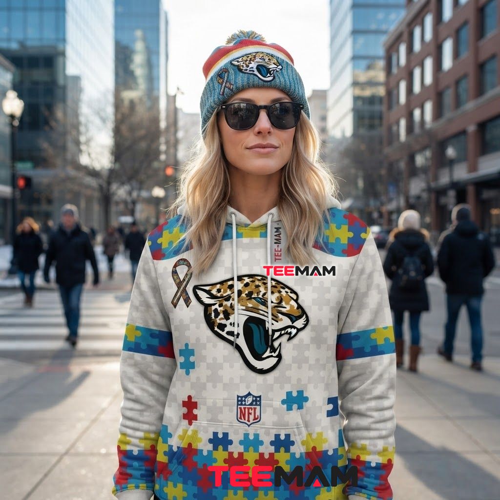 Jacksonville Jaguars 3D Hoodie Autism Awareness Puzzle Back Jacksonville Jaguars 3D Hoodie Autism Awareness Puzzle Back