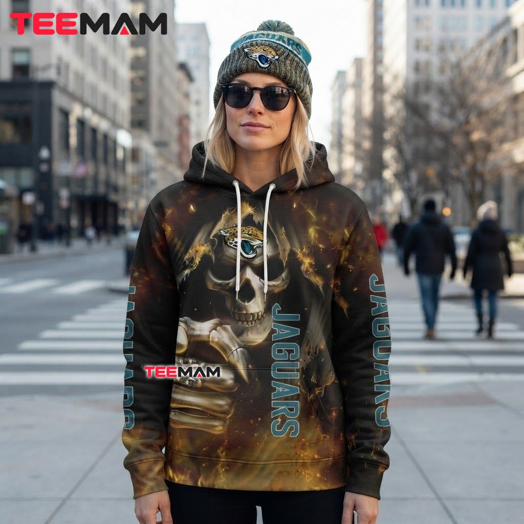 Jacksonville Jaguars 3D Hoodie Flaming Skull Fist Bump Back Jacksonville Jaguars 3D Hoodie Flaming Skull Fist Bump Back