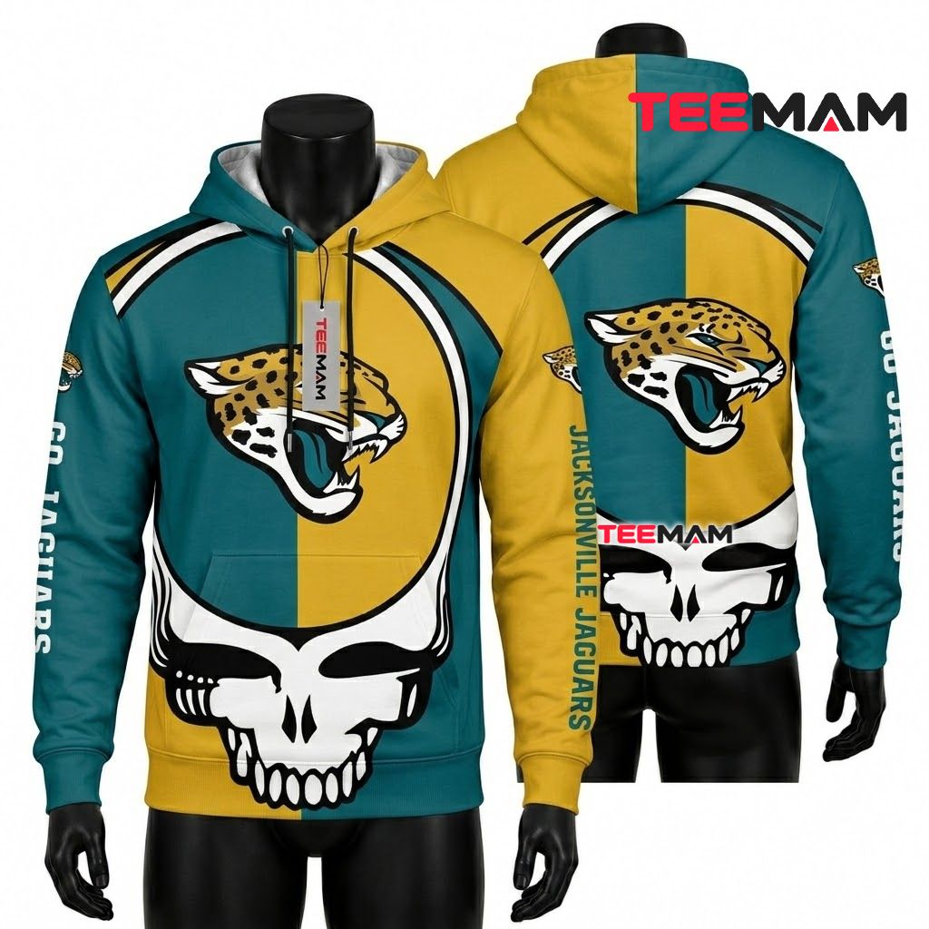 Jacksonville Jaguars 3D Hoodie Grateful Dead Skull Logo Front