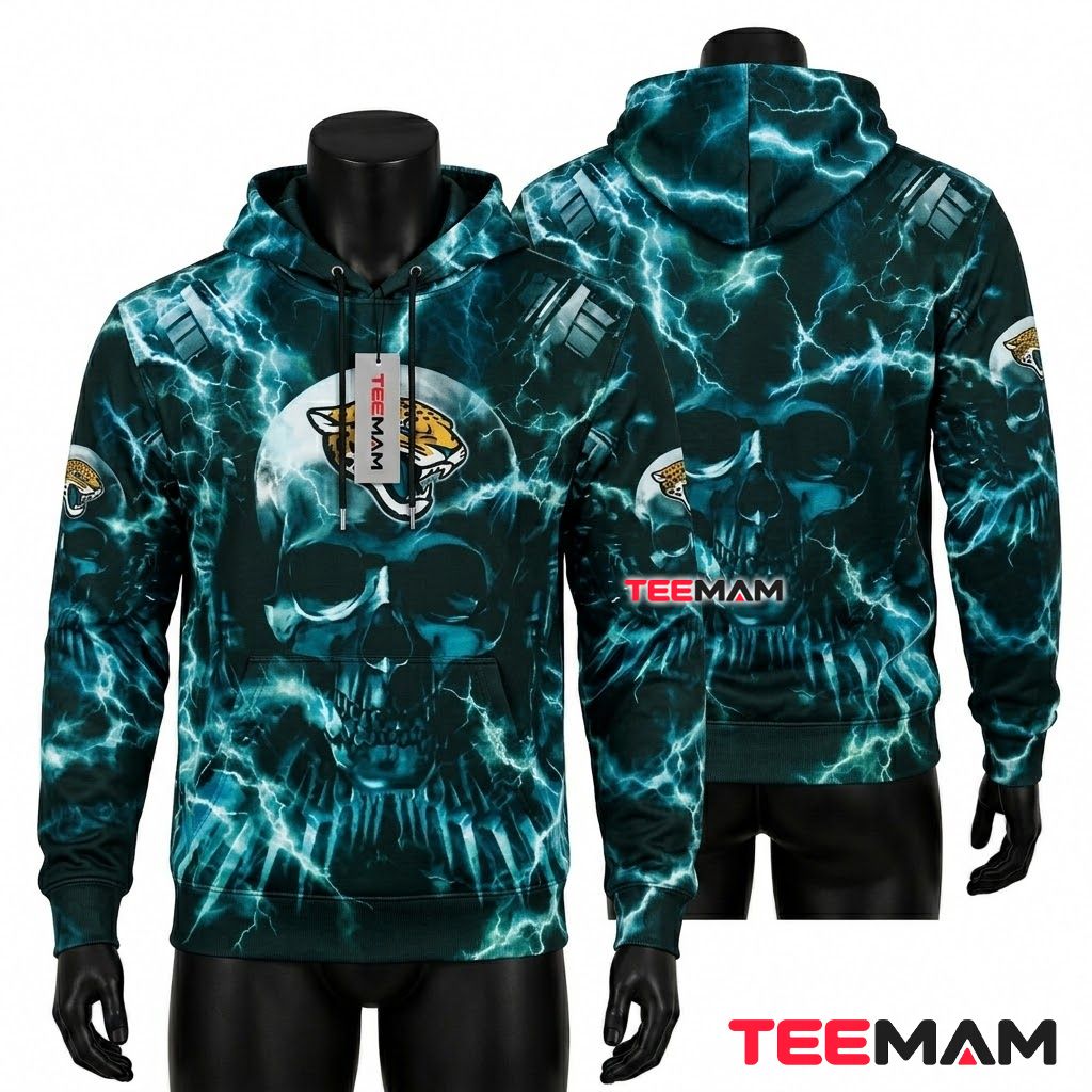 Jacksonville Jaguars 3D Hoodie Lightning Skull Storm Front