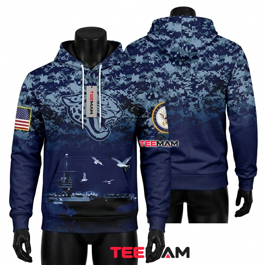 Jacksonville Jaguars 3D Hoodie Navy Camouflage Veteran Front