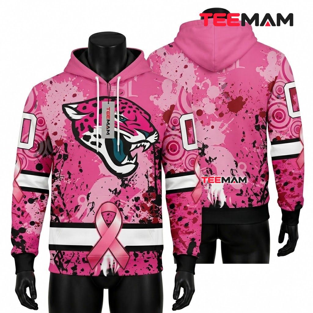 Jacksonville Jaguars 3D Hoodie Pink Ribbon Splatter Front