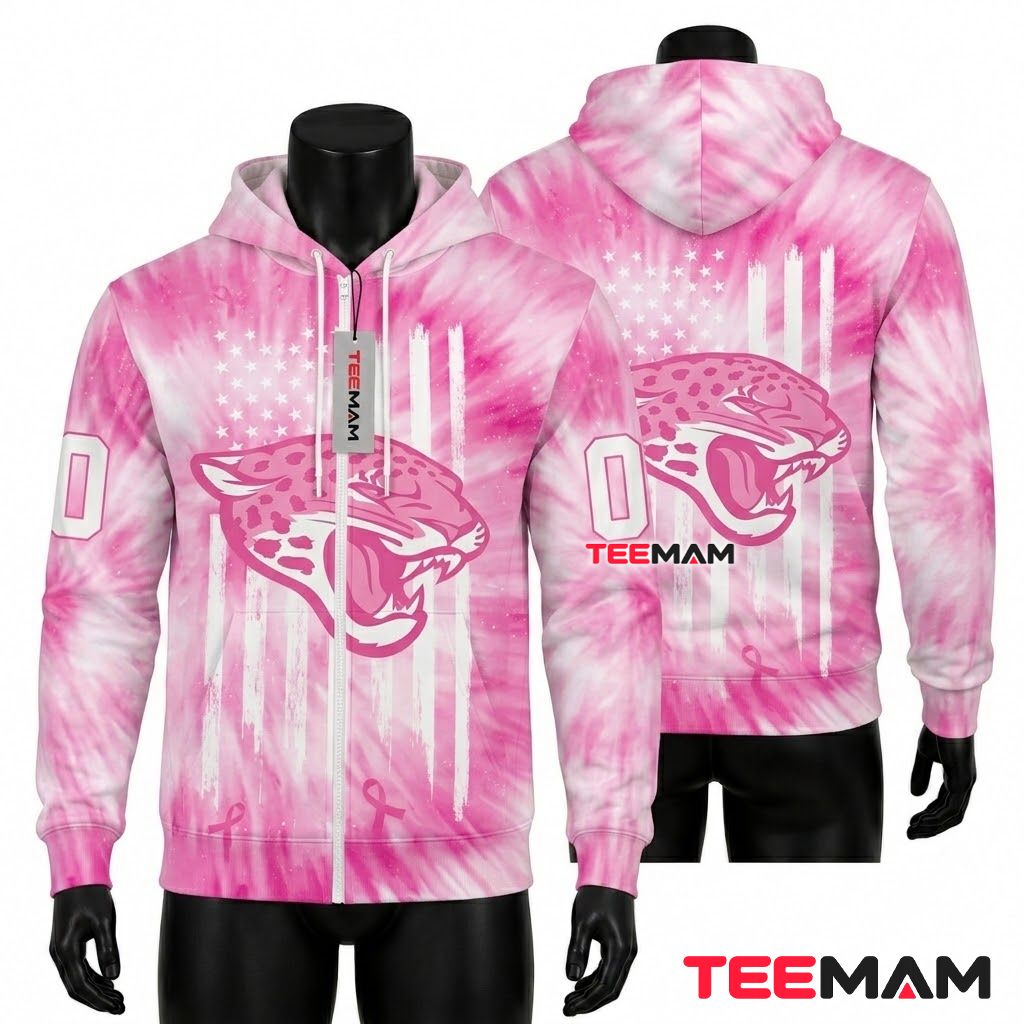 Jacksonville Jaguars 3D Hoodie Pink Tie Dye Flag Front