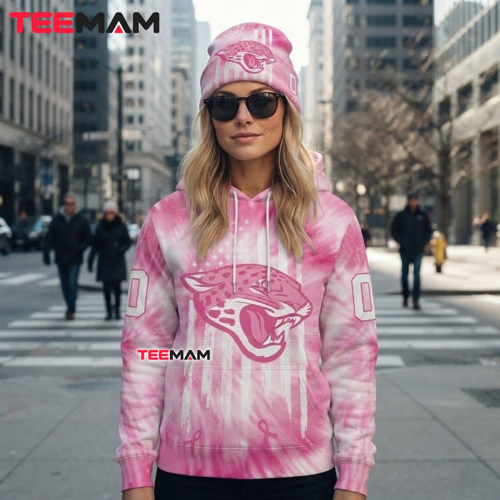 Jacksonville Jaguars 3D Hoodie Pink Tie Dye Flag Back Jacksonville Jaguars 3D Hoodie Pink Tie Dye Flag Back