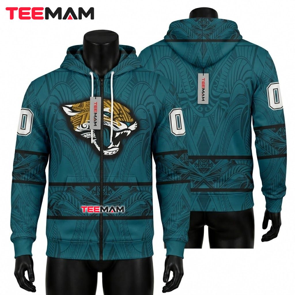 Jacksonville Jaguars 3D Hoodie Polynesian Tribal Teal Front