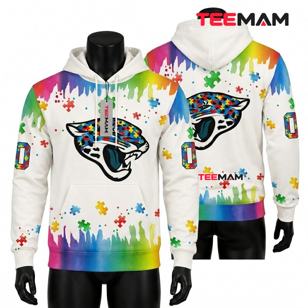 Jacksonville Jaguars 3D Hoodie Rainbow Splash Puzzle Front
