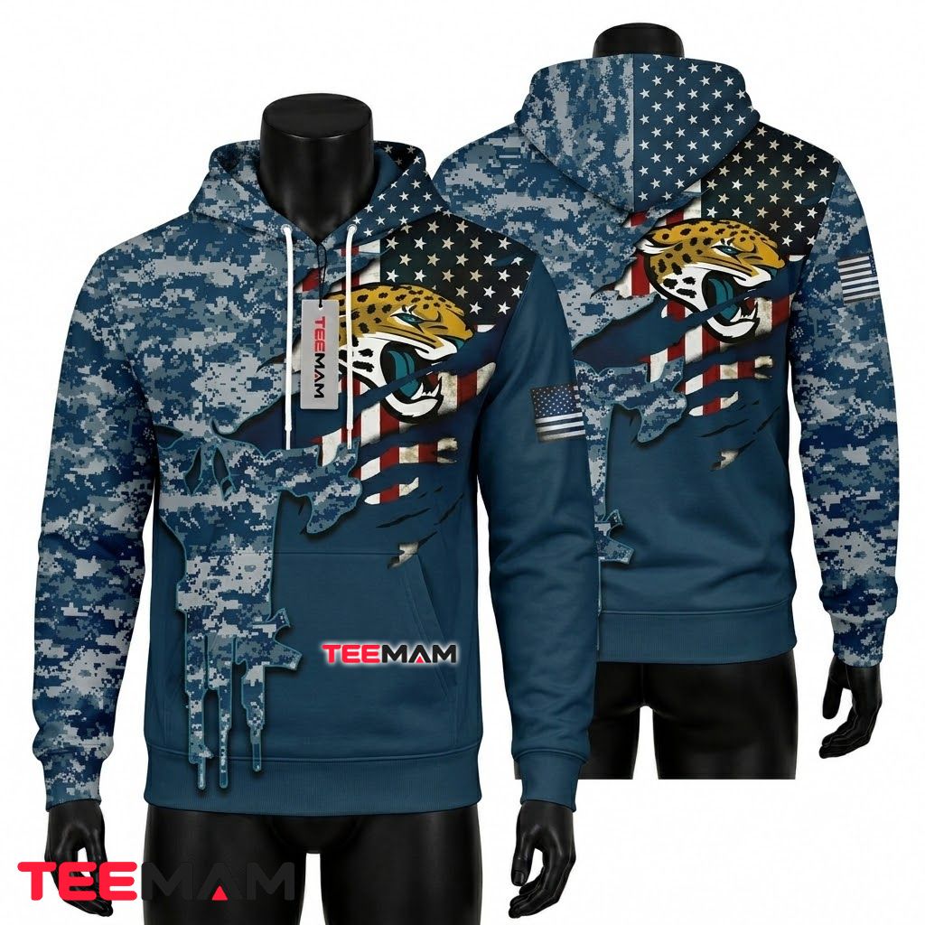 Jacksonville Jaguars 3D Hoodie Torn Flag Camo Claw Front