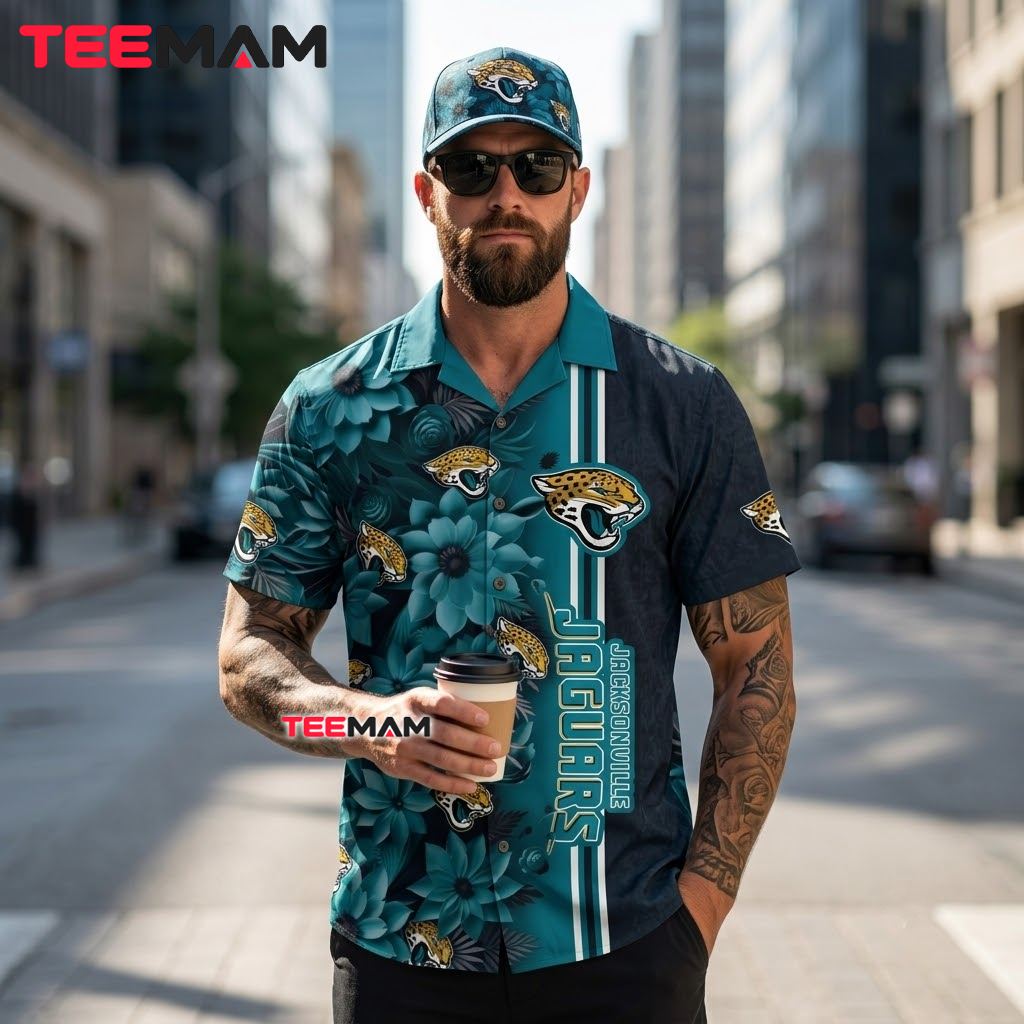 Jacksonville Jaguars Aloha Shirt Floral Teal Back Jacksonville Jaguars Aloha Shirt Floral Teal Back