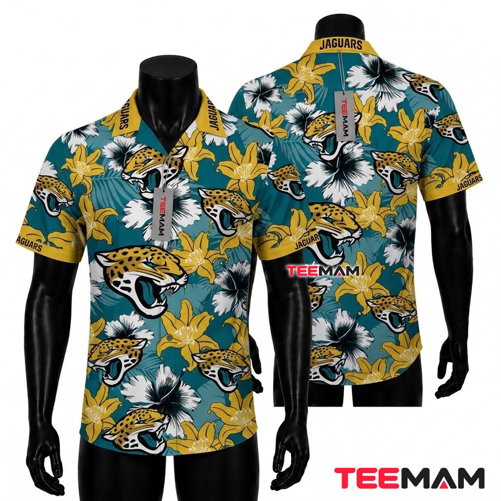 Jacksonville Jaguars Aloha Shirt Yellow Hibiscus Front