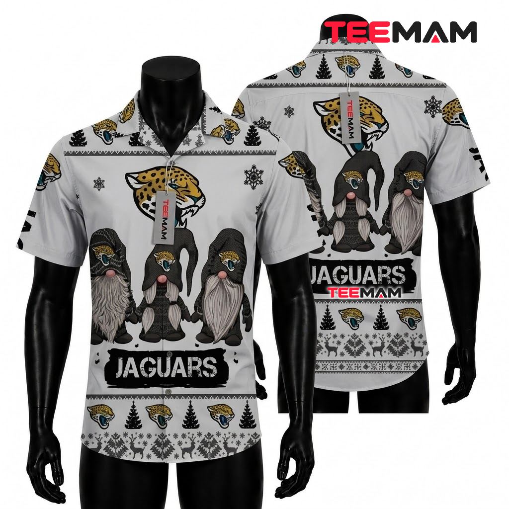 Jacksonville Jaguars Button Up Shirt Christmas Gnomes Front