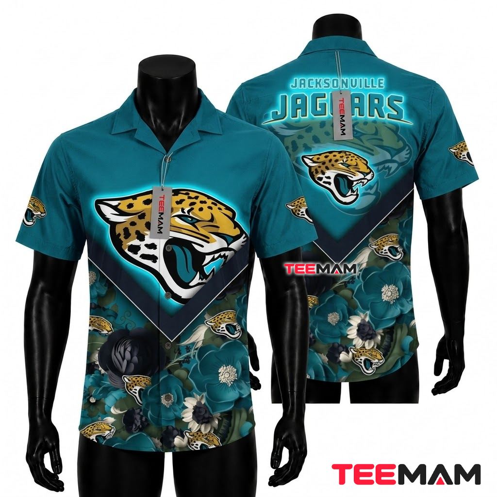 Jacksonville Jaguars Hawaiian Shirt Glowing Logo Beach Front