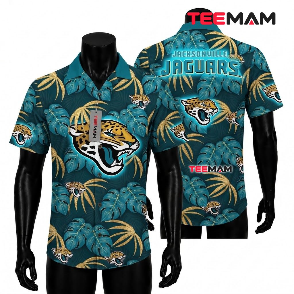 Jacksonville Jaguars Hawaiian Shirt Monstera Gold Front