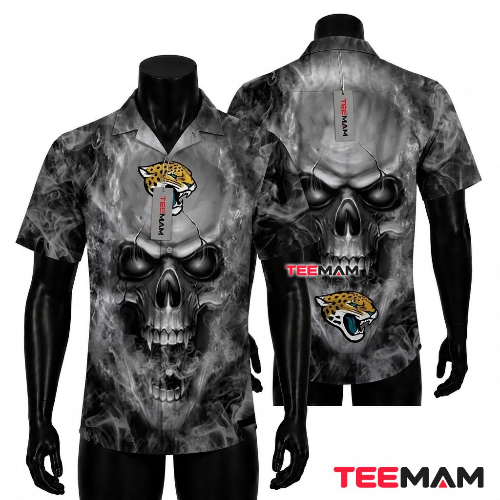 Jacksonville Jaguars Hawaiian Shirt Smoky Skull Front