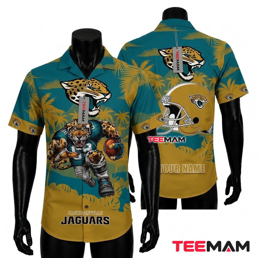 Jacksonville Jaguars Tropical Shirt Mascot Helmet Front