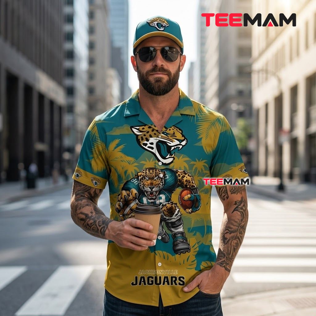 Jacksonville Jaguars Tropical Shirt Mascot Helmet Back Jacksonville Jaguars Tropical Shirt Mascot Helmet Back