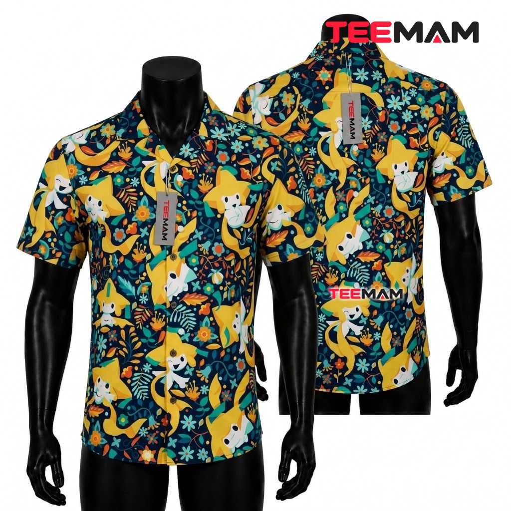 Jirachi Pokemon Hawaiian Shirt Star Floral Navy Front