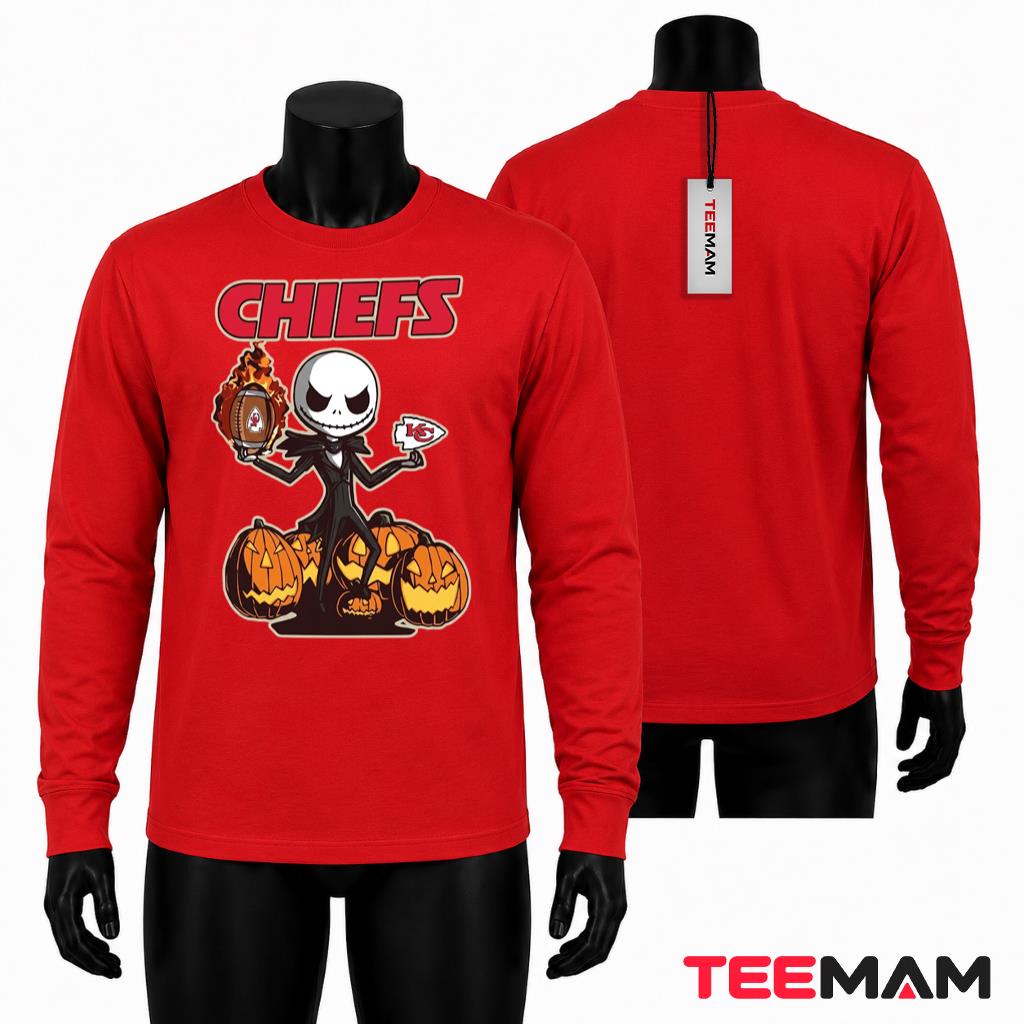 Kansas City Chiefs Halloween Long Sleeve Jack Skellington Pumpkin Kansas City Chiefs Halloween Long Sleeve Jack Skellington Pumpkin