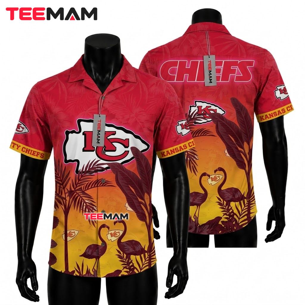 Kansas City Chiefs Hawaiian Shirt Flamingo Sunset Front