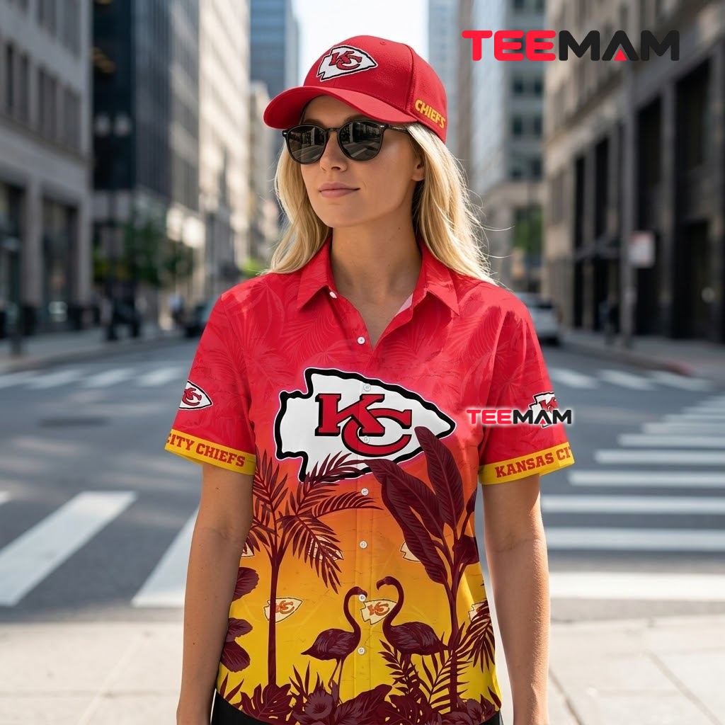 Kansas City Chiefs Hawaiian Shirt Flamingo Sunset Back Kansas City Chiefs Hawaiian Shirt Flamingo Sunset Back