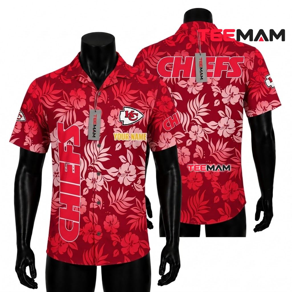 Kansas City Chiefs Hawaiian Shirt Hibiscus Monochrome Front
