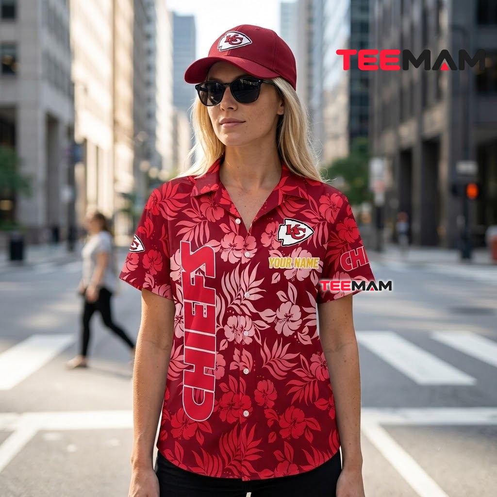 Kansas City Chiefs Hawaiian Shirt Hibiscus Monochrome Back Kansas City Chiefs Hawaiian Shirt Hibiscus Monochrome Back