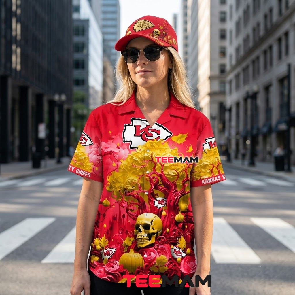 Kansas City Chiefs Hawaiian Shirt Skull Pumpkin Back Kansas City Chiefs Hawaiian Shirt Skull Pumpkin Back