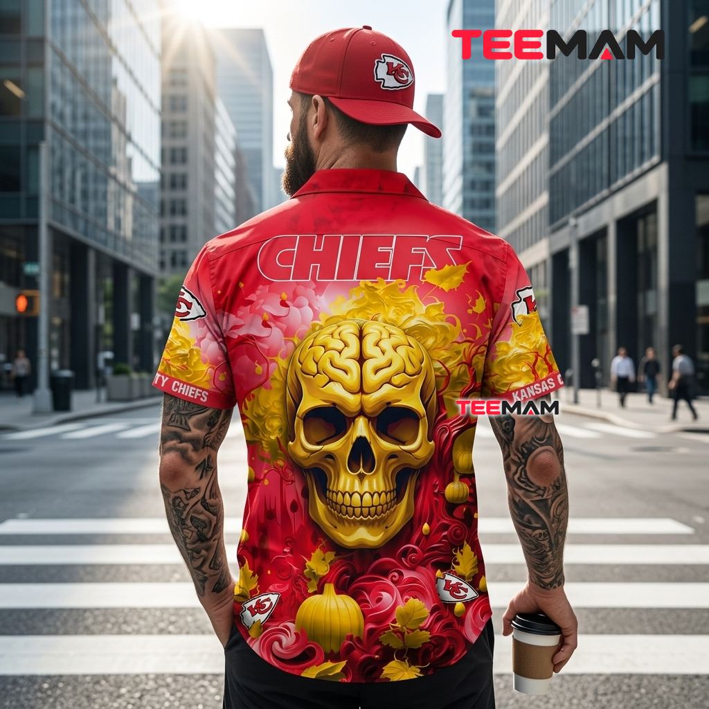 Kansas City Chiefs Hawaiian Shirt Skull Pumpkin Version 3 Kansas City Chiefs Hawaiian Shirt Skull Pumpkin Version 3