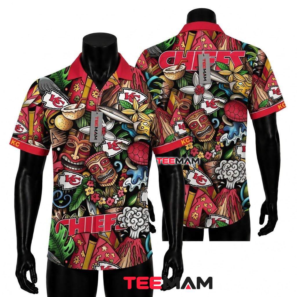Kansas City Chiefs Hawaiian Shirt Tiki Mask Front