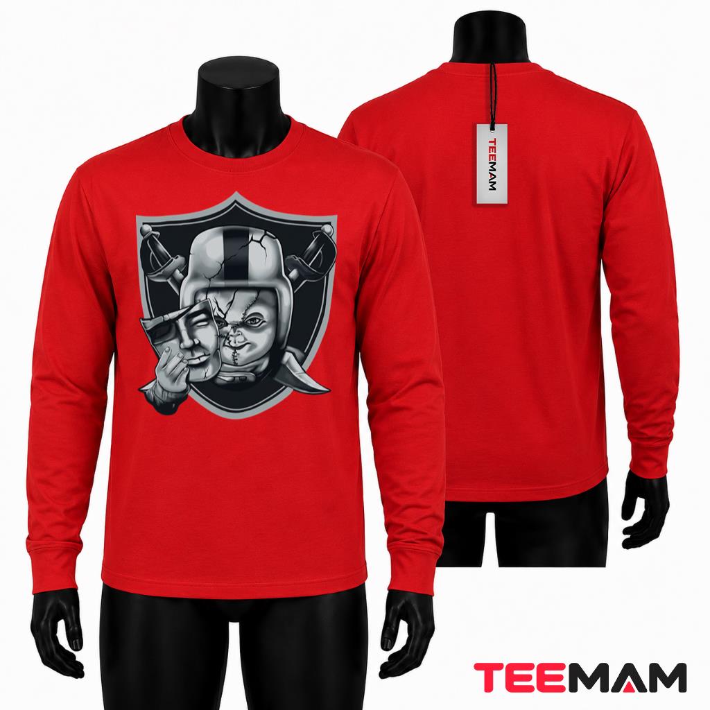 Las Vegas Raiders Halloween Long Sleeve Chucky Mask Helmet Las Vegas Raiders Halloween Long Sleeve Chucky Mask Helmet