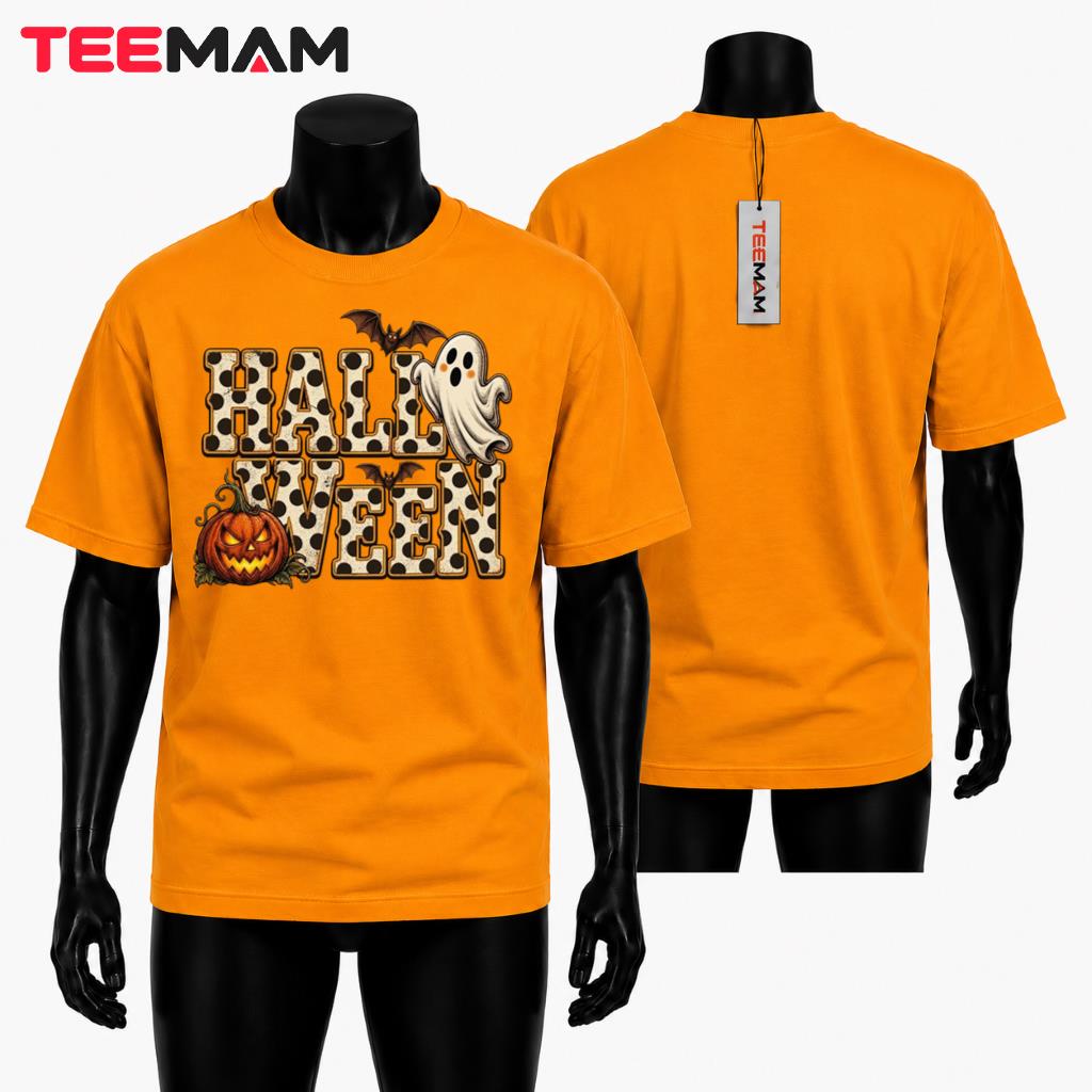 Leopard Halloween T-Shirt Spooky Pumpkin Ghost Bat