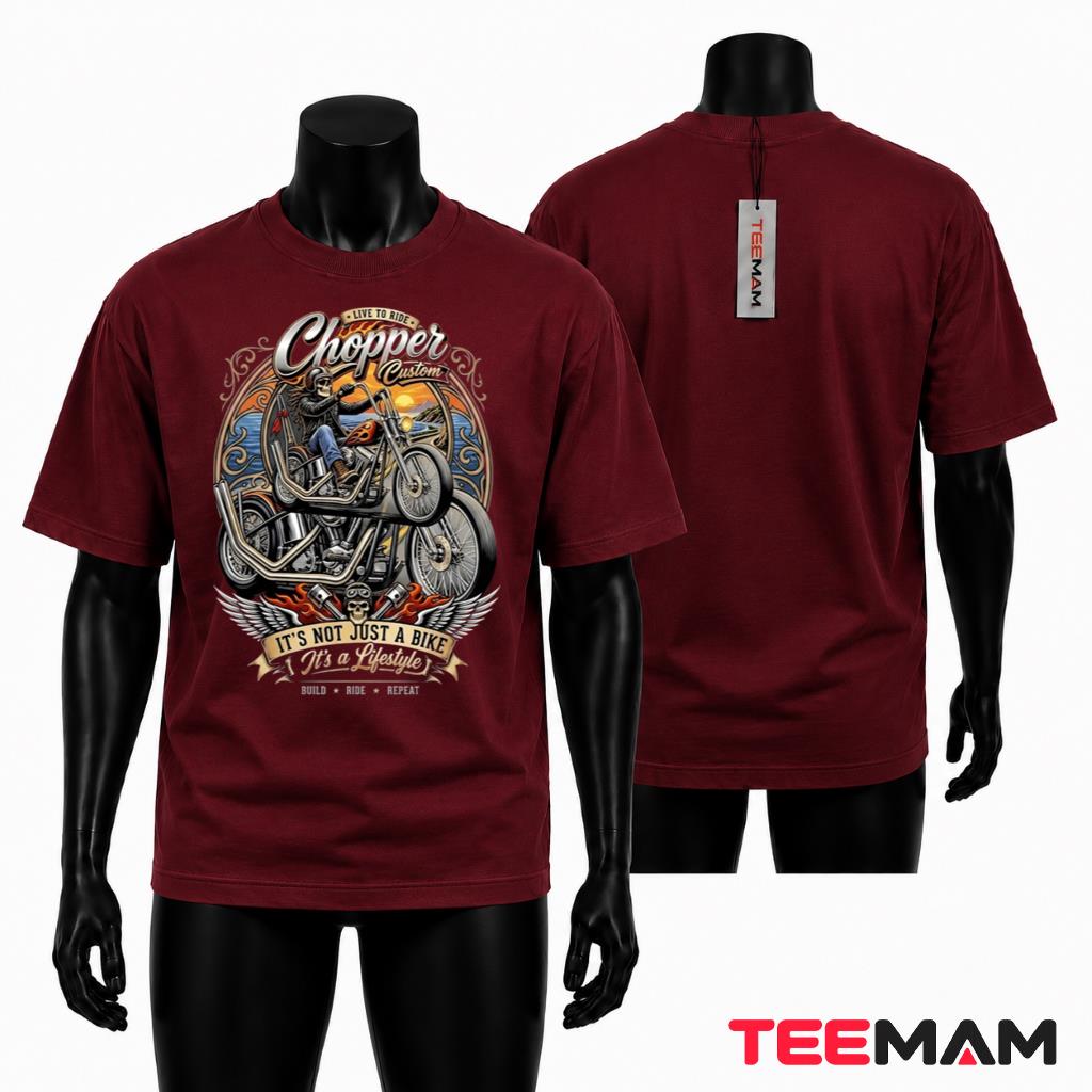 Live To Ride Chopper Custom Skeleton T-Shirt