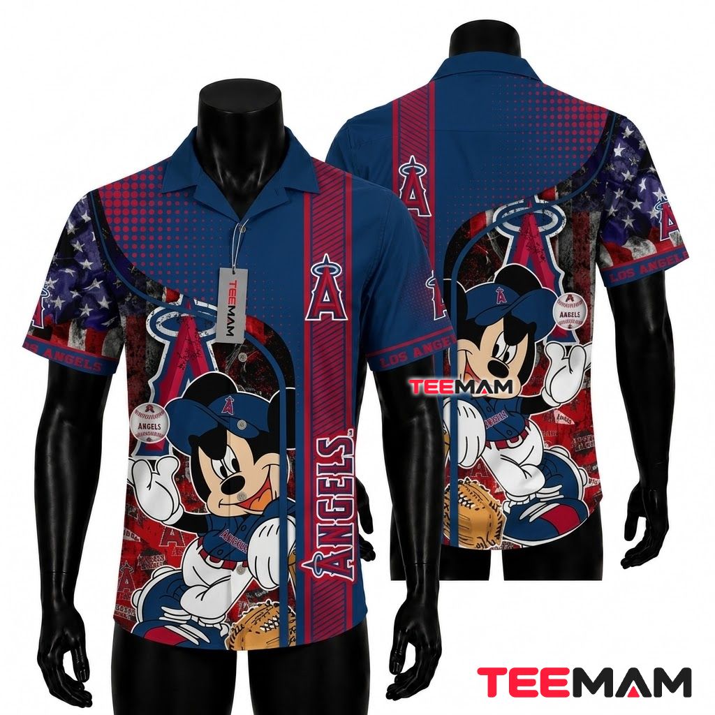 Los Angeles Angels Button Up Shirt Mickey Mouse Baseball Front