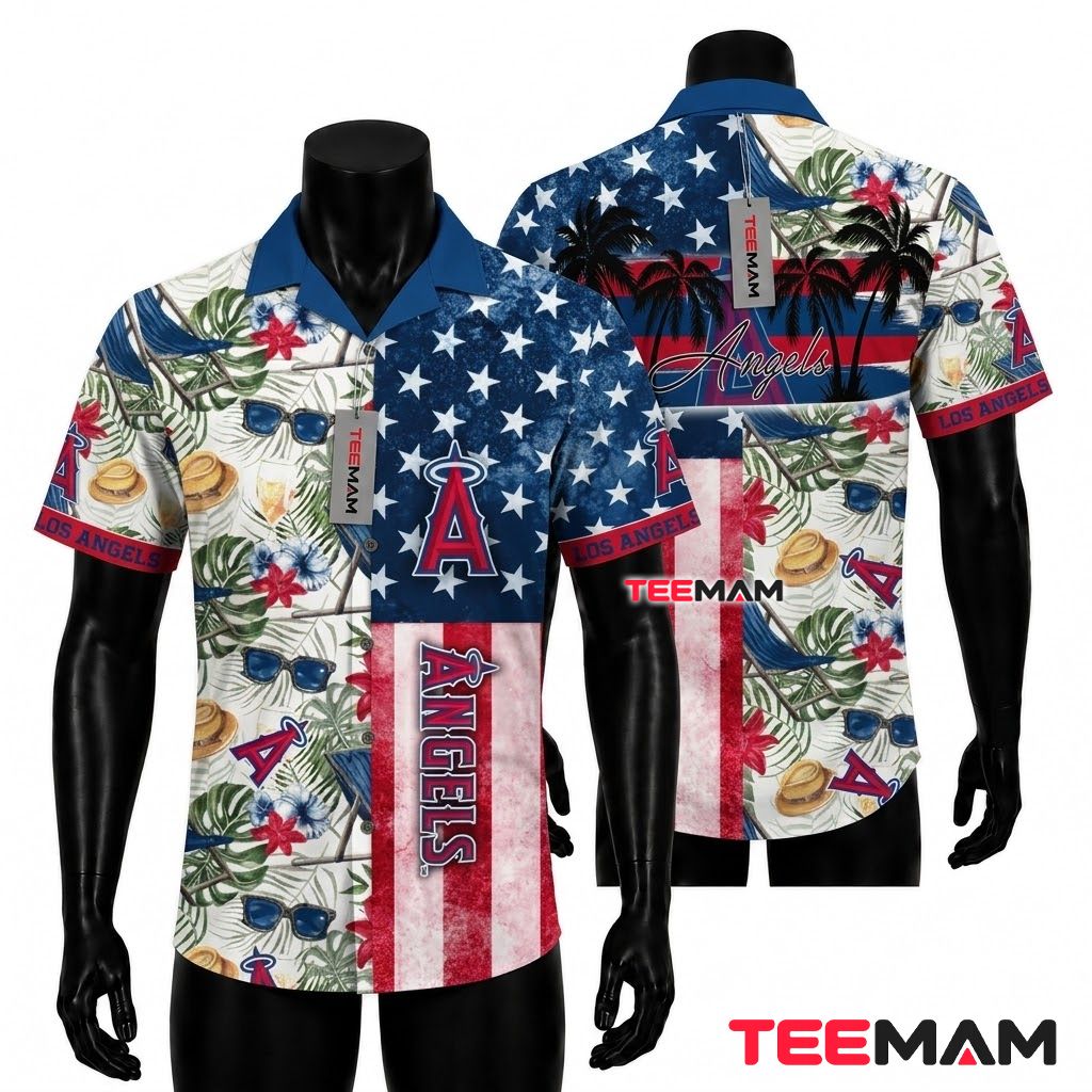 Los Angeles Angels Hawaiian Shirt Beach Chair Sunglasses Flag Front