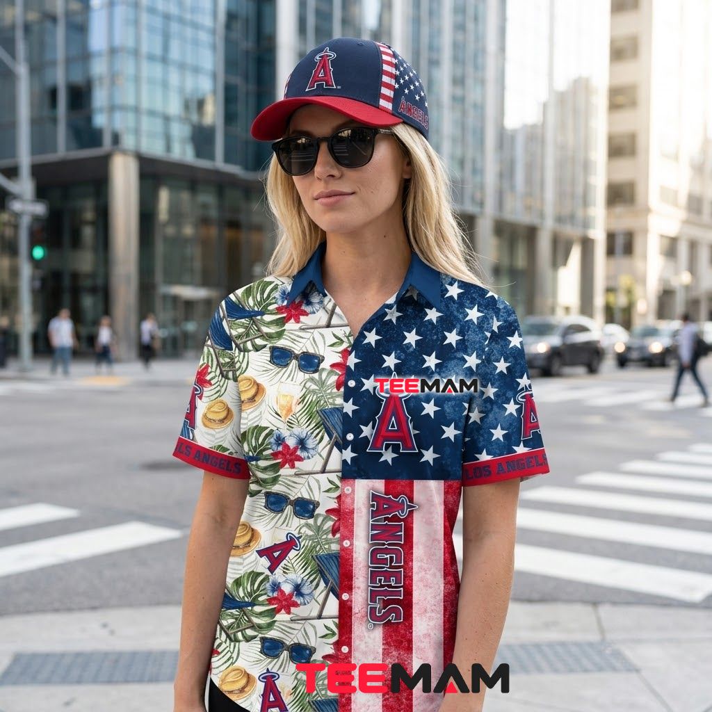Los Angeles Angels Hawaiian Shirt Beach Chair Sunglasses Flag Back Los Angeles Angels Hawaiian Shirt Beach Chair Sunglasses Flag Back