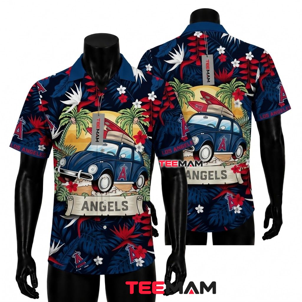 Los Angeles Angels Hawaiian Shirt Beetle Car Surfboard Front