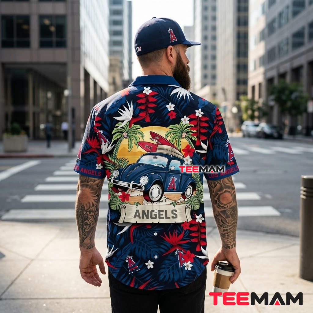 Los Angeles Angels Hawaiian Shirt Beetle Car Surfboard Version 3 Los Angeles Angels Hawaiian Shirt Beetle Car Surfboard Version 3