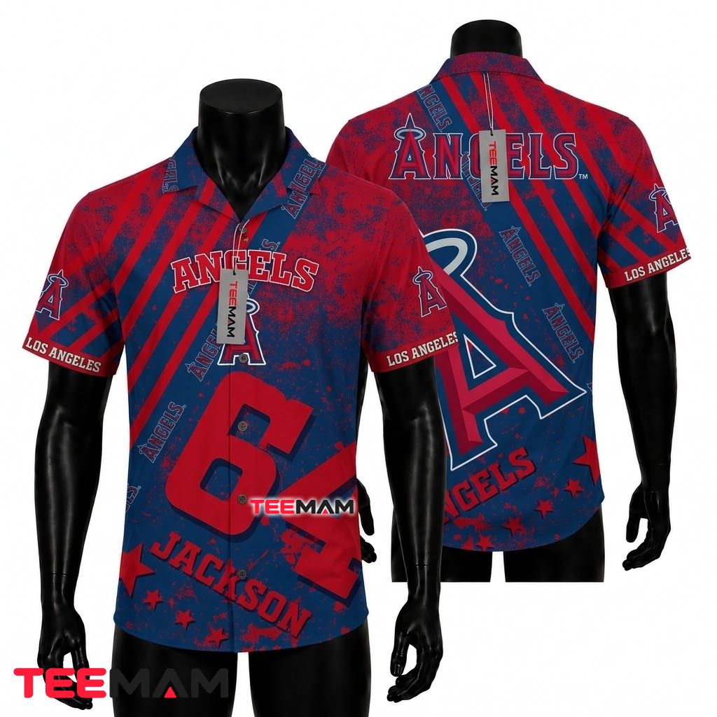 Los Angeles Angels Hawaiian Shirt Custom Name Diagonal Stripe Front