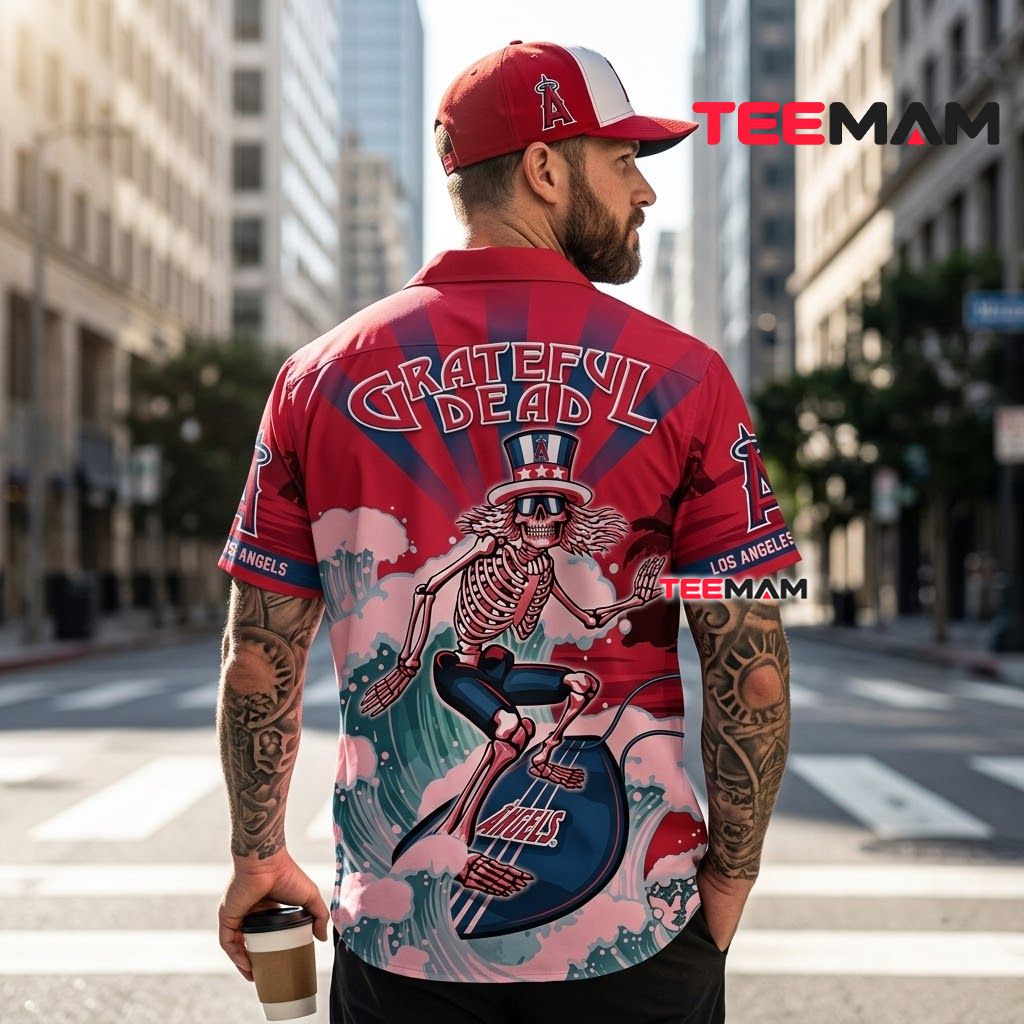 Los Angeles Angels Hawaiian Shirt Grateful Dead Skeleton Surf Version 3 Los Angeles Angels Hawaiian Shirt Grateful Dead Skeleton Surf Version 3
