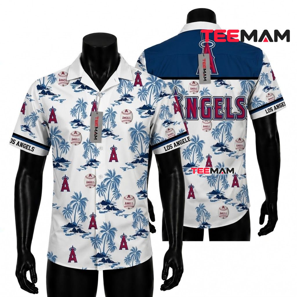 Los Angeles Angels Hawaiian Shirt Palm Island White Front