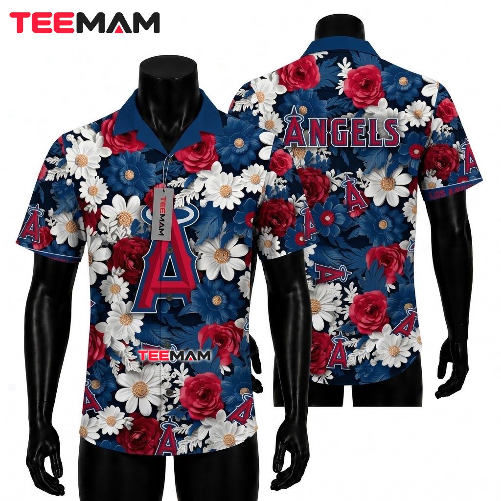 Los Angeles Angels Hawaiian Shirt Rose Daisy Bloom Front