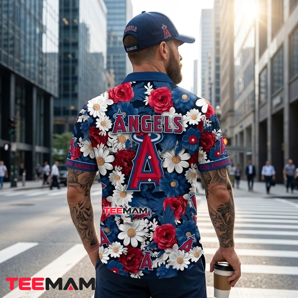 Los Angeles Angels Hawaiian Shirt Rose Daisy Bloom Version 3 Los Angeles Angels Hawaiian Shirt Rose Daisy Bloom Version 3