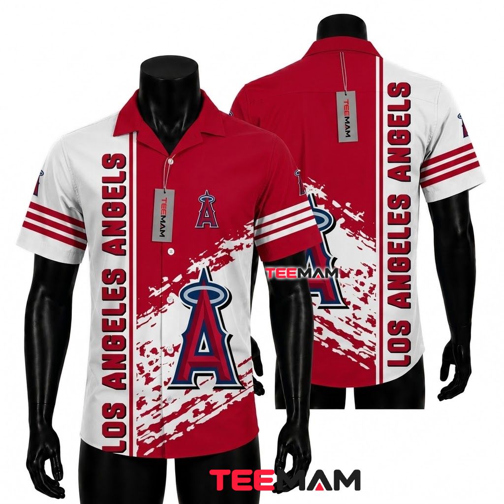 Los Angeles Angels Hawaiian Shirt Splash Logo Red Front