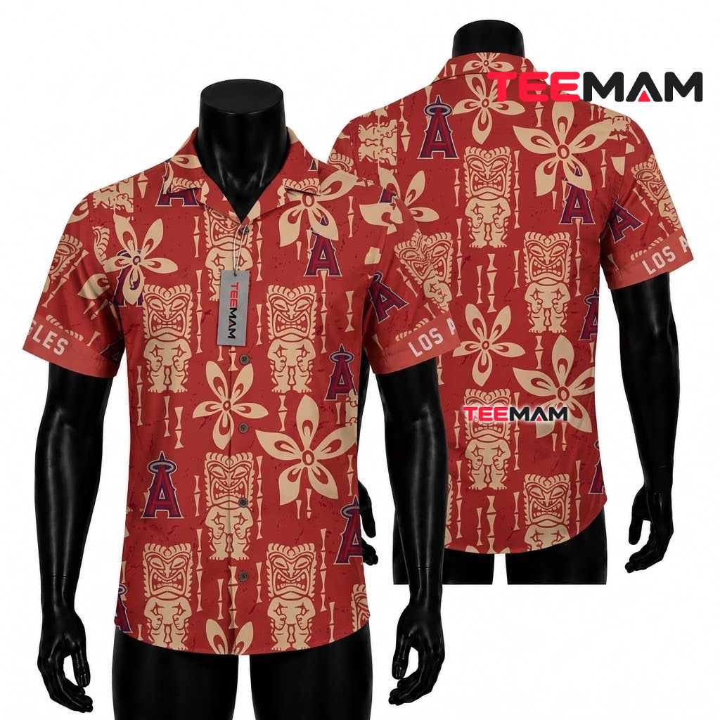 Los Angeles Angels Hawaiian Shirt Tiki Totem Red Front