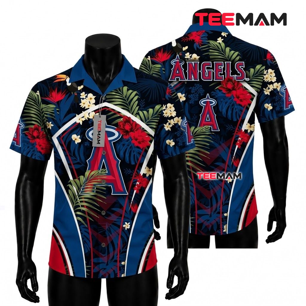 Los Angeles Angels Hawaiian Shirt Toucan Floral Arch Front