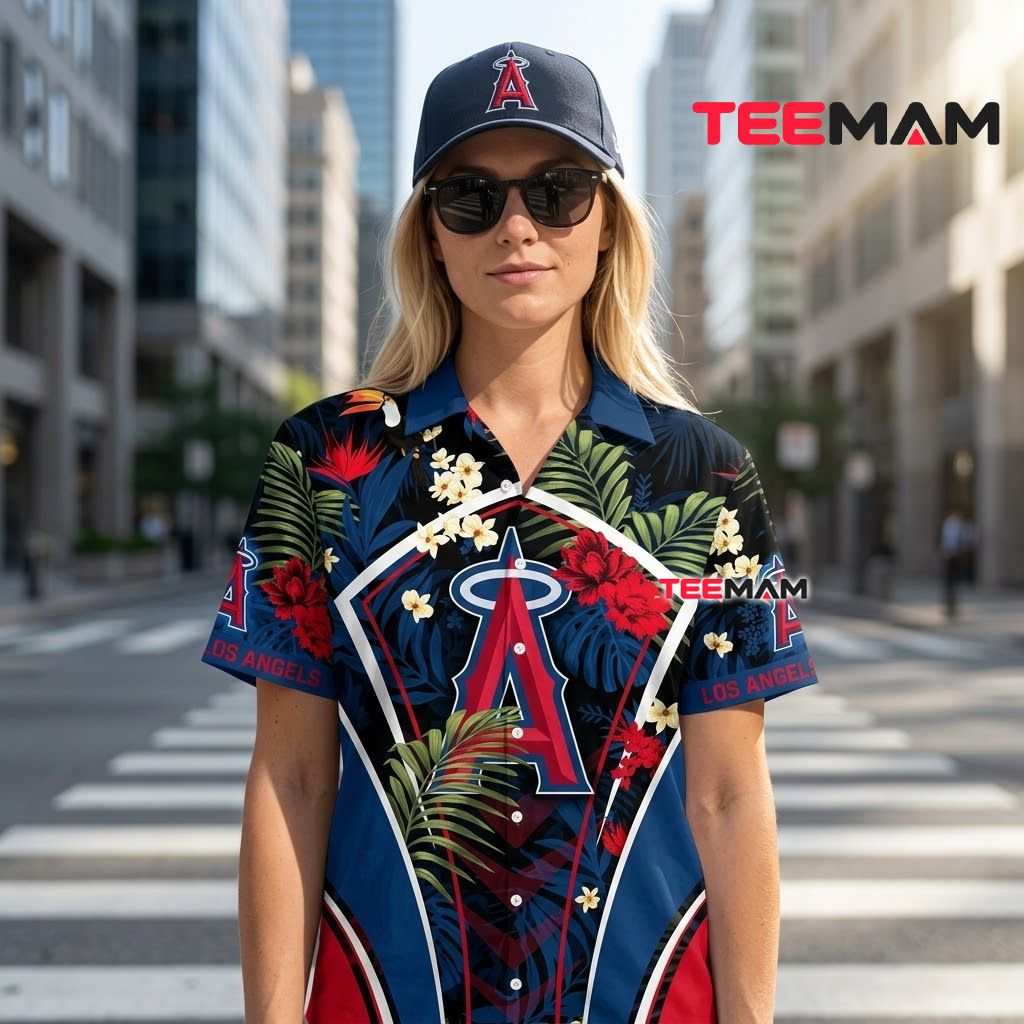 Los Angeles Angels Hawaiian Shirt Toucan Floral Arch Back Los Angeles Angels Hawaiian Shirt Toucan Floral Arch Back